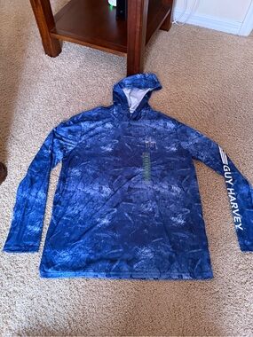 Guy Harvey Blue Tie-Dye Long Sleeve Hooded Tee
